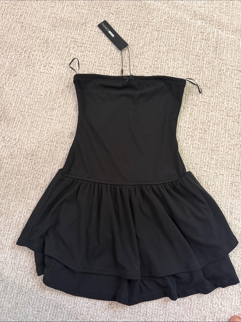Fashion Nova Black Strapless Ruffle Mini Dress